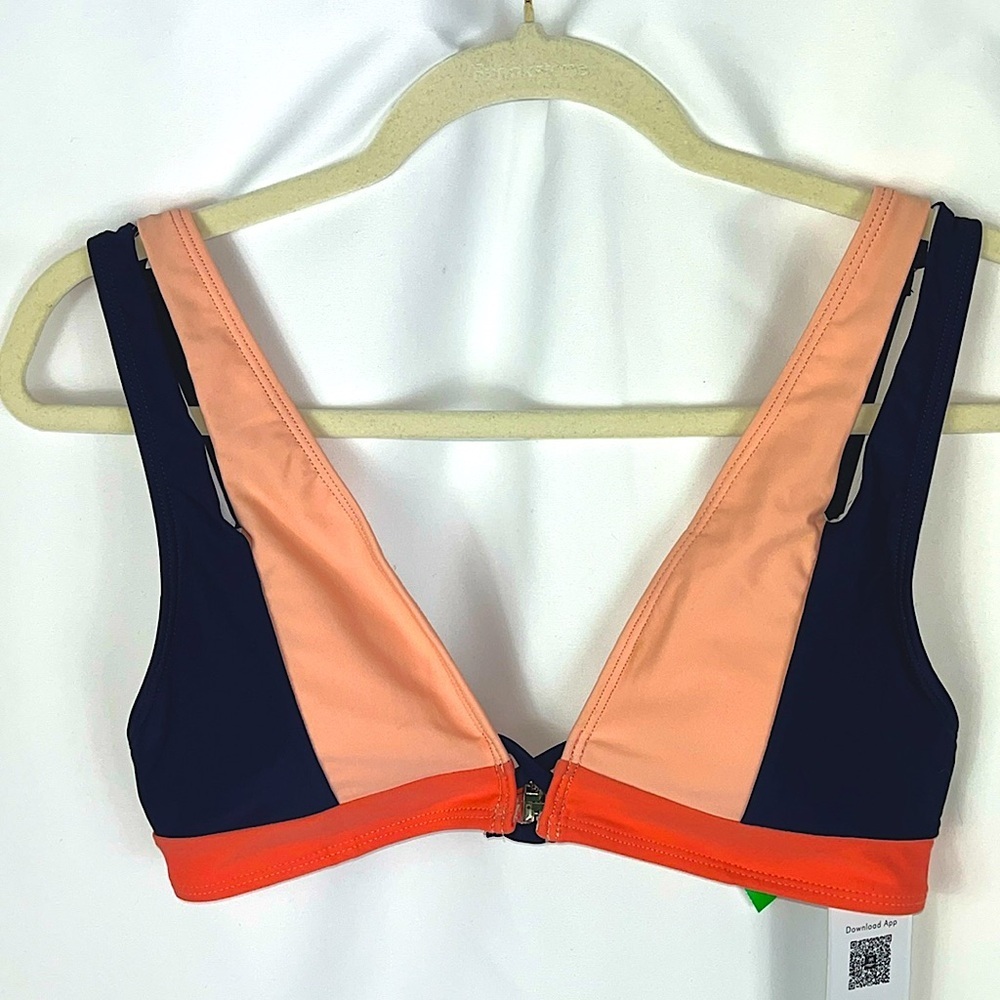 NWT Cupshe bikini top color block navy/coral/salmon colors Sz S - Picture 4 of 10